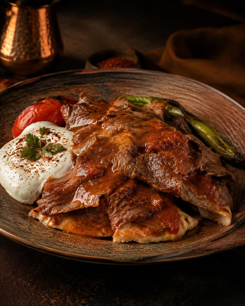 Grilled kebab plate with roasted vegetables